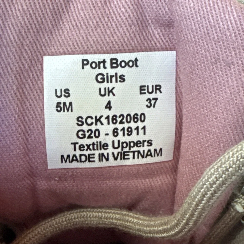 SPERRY Kids Port Duck Boots Girls 5M Grey Pink Water Resistant Weather Rain Snow